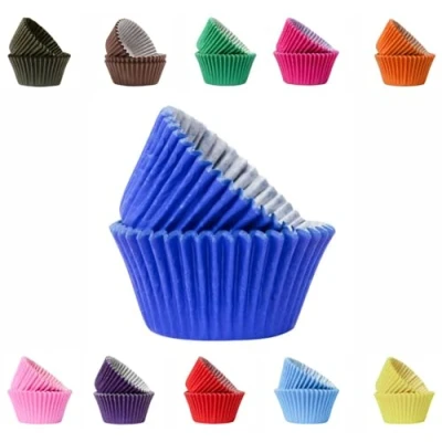 Image of Vibrant, Colourful Baking Cupcake Cases, Greaseproof Paper Cups 50mm Cup Cake Muffin Cases (250, Blue)