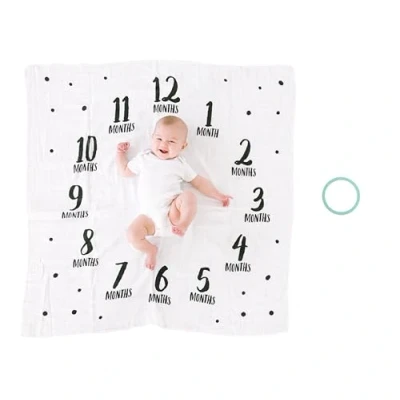 Image of Pearhead Baby Milestone Blanket, Newborn Monthly Photo Prop, Girl or Boy Keepsake Gift, New Expecting Mom Large, Polka Dot