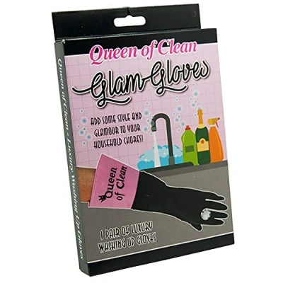 Image of Diabolical Gifts DP0989 Queen of Clean Washing up gloves, Pink and Black, M (Pack 2)