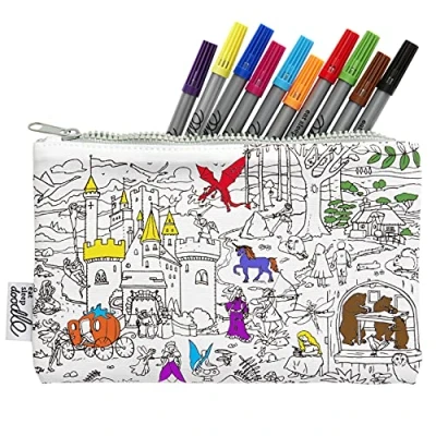 Image of eatsleepdoodle Colouring Pencilcase For Kids w/ 10pk Washable Markers 22x14cm Fairytale Ultra &amp; Reusable Arts and Crafts