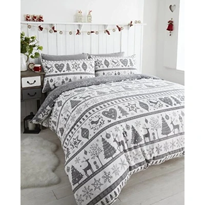 Image of Noel Quilt Duvet Cover and Pillowcase Bedding Bed Set Christmas Trees, Grey,2 pieces, Single