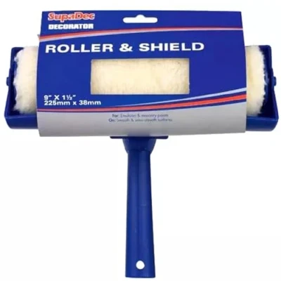 Image of SupaDec 9&quot; x 1.5&quot; Decorator Paint Roller &amp; Splatter Shield Guard DIY Decorating Wall Ceiling Emulsion Masonry Painting Reusable 225mm 38mm