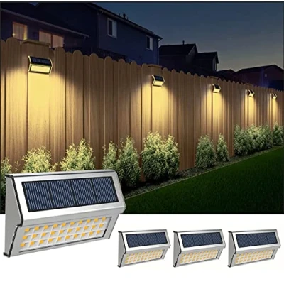Image of Solar Fence Lights,Stainless Steel Decorative Lights LED Garden Lights,Waterproof Step Wireless Outdoor for Stair,Wall,Patio,Yard,Path,Fence,4Pack (30 Warm White)