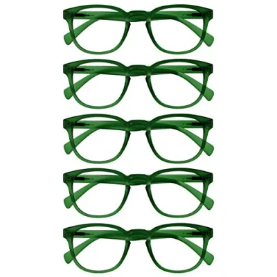 Image of OPULIZE Pop Reading Glasses 5 Pack Fun Round Matt Frame Moss Green Spring Hinges Scratch Resistant Mens Womens RRRRR2 6 +2.50