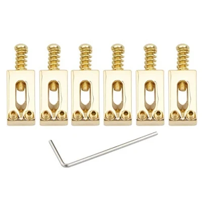 Image of Unxuey Guitar Bridge Saddles, 6pcs Electric Tele Tremolo Saddles for Fender Strat Stratocaster Replacement with Wrench