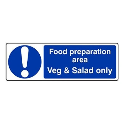 Image of 300mmx100mm Food Preparation Area Veg &amp; Salad Only Catering Sign Sticker Self Adhesive