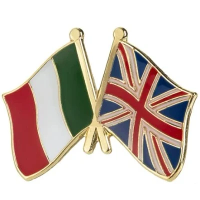 Image of Union Jack British United Kingdom &amp; Italian Italy Friendship National Flag Metal Enamel Pin Badge