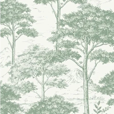 Image of Grandeco Etched Tree Toile Textured Wallpaper, Sage Green