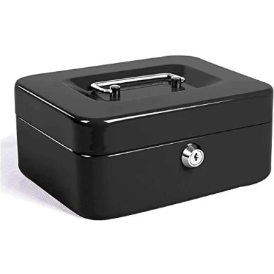 Image of JORSION Locking Medium Steel Cash Box with Money Tray,Lock (Black)