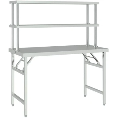 Image of vidaXL Kitchen Work Table with Overshelf 120x60x145 cm Stainless Steel