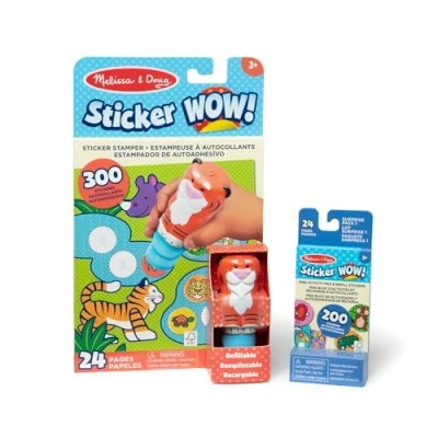 Image of Melissa &amp; Doug Sticker WOW Tiger Bundle: 24 Page Activity Pad, Stamper, 500 Stickers, Arts and Crafts Fidget Toy Collectible Character