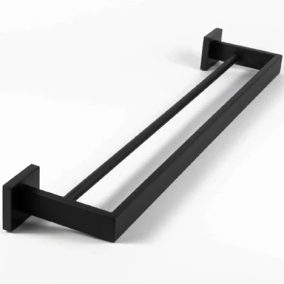 Image of Pebble Grey™ Manhattan Double Towel Rail for Bathroom, Wall Mounted with Screws, Industrial Style Bath &amp; Hand Holder, Contemporary Design, Anti Rust, Concealed Fixings (Matte Black)