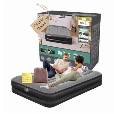 Image of Topline Inflatable Double Mattress Air Bed 18&quot; Queen Black/Grey with Built In Electric Pump &amp; Pillows. Great for Camping, Guest