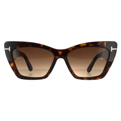 Image of TOM FORD Woman FT0871 Wyatt 52f Sunglasses Acetate Havana Brown Cat Eye Normal Shaded