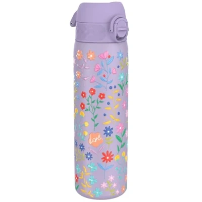 Image of ION8 Vacuum Insulated Steel Water Bottle, 500 ml/18 oz, Leak Proof, Easy to Open, Secure Lock, Dishwasher Safe, Fits Cup Holders, Carry Handle, Scratch Resistant, Metal Floral Design