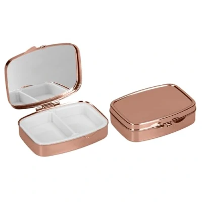 Image of kwmobile 2 Compartment Pill Box Set of 2X Stainless Steel Travel Organizer for Tablets and Prescriptions Rose Gold