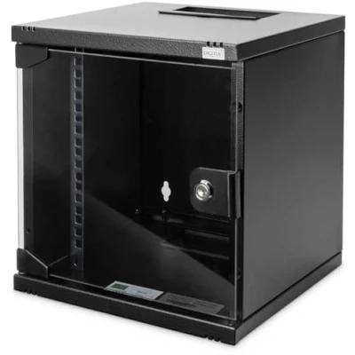 Image of DIGITUS 10 inch set network cabinet 6U black shelf socket strip 8 port patch panel Gigabit switch