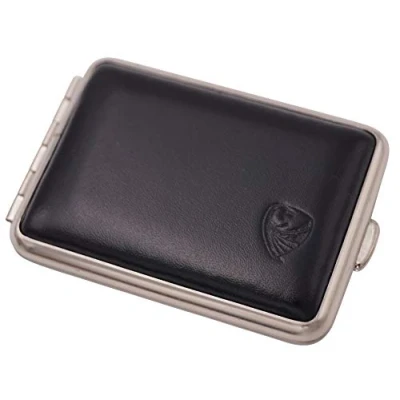 Image of GERMANUS Tobacco Case Pill Box Tablet Dispenser, Made in Germany, Black Leather