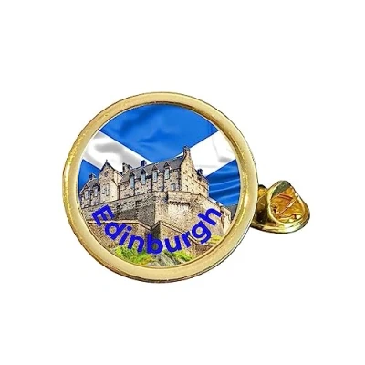 Image of Edinburgh Castle Scotland Gold Plated Domed Lapel Pin Badge