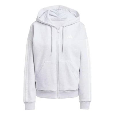 Image of adidas Women&#039;s ESSENTIALS 3 STRIPES FULL ZIP FLEECE HOODIE, light grey heather/white, S