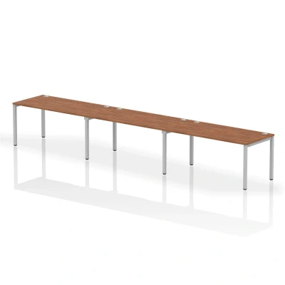 Image of Impulse Bench Single Row 3 Person 1600 Silver Frame Desk Walnut