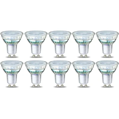 Image of Amazon Basics LED GU10 Spotlight Bulb, 4W (equivalent to 50W), Clear Filament, Warm White, Non Dimmable Pack of 10