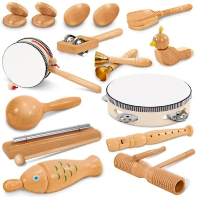 Image of Jojoin Kids Musical Instruments 20 PCS Baby Instrument Toys Wooden Percussion with Tambourine Xylophone Toddler sensory for 3 4 5 Year Olds