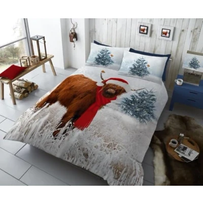 Image of GC GAVENO CAVAILIA Highland Cow Bedding Set, Snowflake Duvet Cover With Pillow Cases, Christmas Animal Quilt Cover, Xmas Double Bed Set