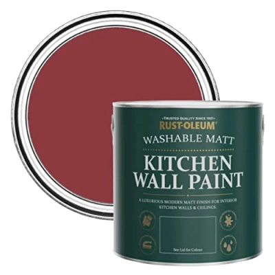 Image of Rust Oleum Red Washable Kitchen Wall Paint in Matt Finish Empire 2.5L