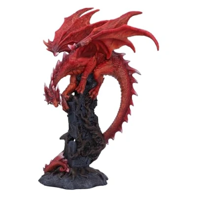 Image of Nemesis Now Draconic Roots Figurine 28.5cm, Resin, Red, Red Dragon on Stone Figure, Ornament, Collectable Giftware, Cast in the Finest Expertly Hand Painted