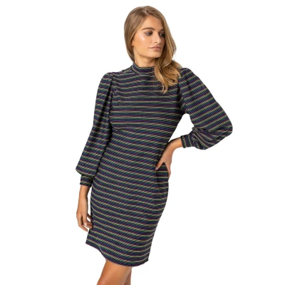 Image of Roman Womens Shimmer Stripe High Neck Dress Multicolour Size 20 UK