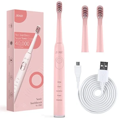 Image of SEAGO SG 2303 Pink Sonic Toothbrush, 700 mAh Battery, 5 Modes, 3 Tips