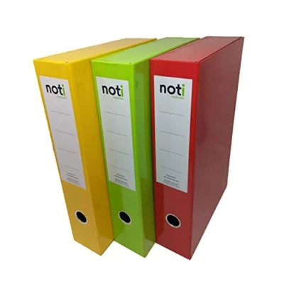Image of Box File Foolscap, High Gloss Laminated Paper, Lockspring, Ring Pull &amp; Catch, 75mm Spine, Assorted Colours (Box of 3)