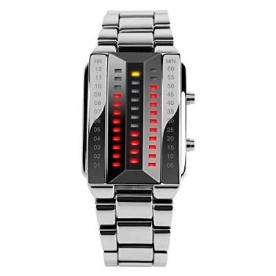 Image of TONSHEN Fashion Binary Watch for Men and Women Red Yellow LED Light Square Silver Stainless Steel Digital Casual Cool Wrist Watches (Men)