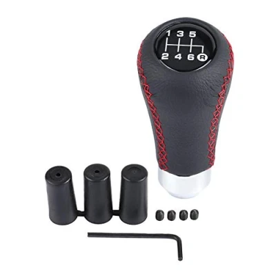 Image of Qiilu Gear Shift Knob, 6 Speed Universal Car Vehicle Knob PU Shifter Stick with 3 Hoses (Red)