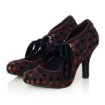 Image of Ruby Shoo Willow Red Noir Floral High Heel Ribbon Bootie UK 5