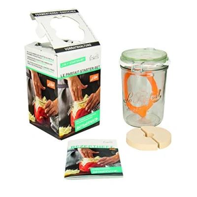Image of Weck Le Parfait 44839 Wire Clip 750 ml (Including Rubber Ring, Glass for Fermenting, Preserving Jar with Recipe Booklet)