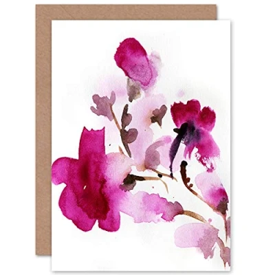 Image of Wee Blue Coo Flower Pink Watercolour Greeting Card With Envelope Inside Premium Quality