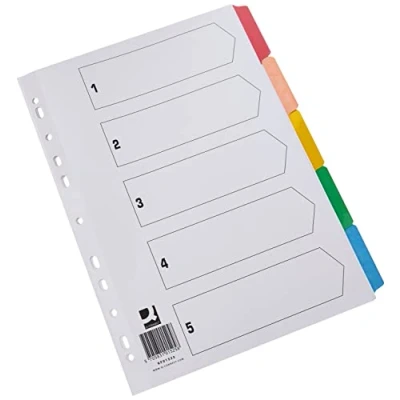 Image of Q Connect 5 Part Index Multi punched Reinforced Board Colour Blank Tabs A4 White KF01525