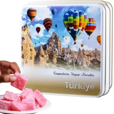 Image of Rose Turkish Delight Gift Box Candy Basket Gul Aromani 500g, Gourmet Lokum Dessert Sweets In Elegant Tin Corporate, Christmas, Thanksgiving Food Gifts For Women, Mens, Mum, Dad