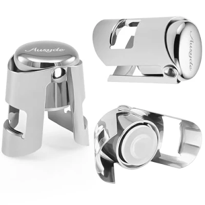 Image of Ausyde Champagne Stopper Wine Stoppers Stainless Steel Vacuum Super Seal Sparkling Bottle Saver 3 Pcs