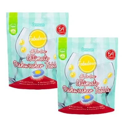 Image of Fabulosa All in One Ultimate Powerful Cleaning Rinse Aid Dishwasher Tablets with Built Salt Action, Cleaner and Freshener, 108 Tablets, 2 Pack, Lemon Sherbet
