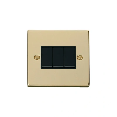 Image of Click Deco 3 Gang 2 Way 10AX Switch Polished Brass Black Inserts
