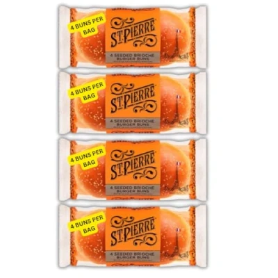 Image of St Pierre 4 Seeded Brioche Burger Buns Baps (4 Packs of (Total 16 buns))