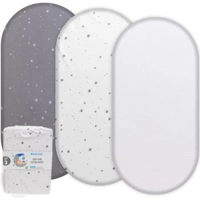 Image of Next to Me Crib Sheets 35x75 cm 3 Pack GOTS Certified 100% Organic Cotton Ultra Soft, Breathable &amp; Gentle on Baby Skin Fitted fits for Chicco, Joie, Maxi Cosi Cribs Star Design