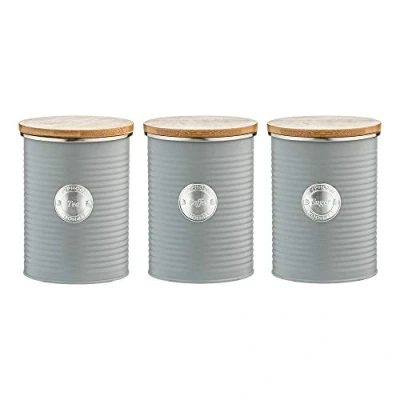 Image of Typhoon Living Airtight Set of 3 Tea Coffee &amp; Sugar Storage Canister Jars with Lid, Grey, 1 Litre