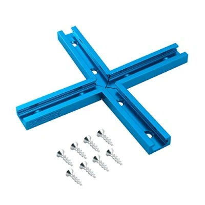 Image of POWERTEC 71209 T Track Intersection Kit with Wood Screws, Anodized Blue