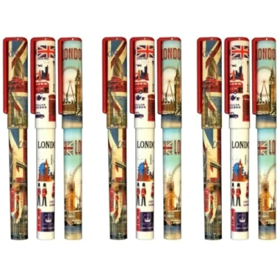 Image of Souvenirs Set of 12 London Icons Pictures Design Pen, British Pen Union Jack Cap Pens UJ UK England