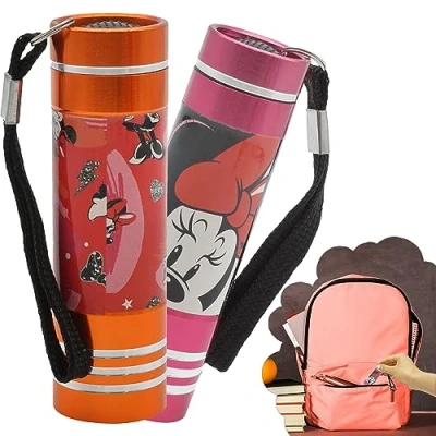 Image of HOVUK 2Pcs Minnie Mouse LED Flashlights for Kids Mini Pocket Torches 8.7cm Torch Girls Small Outdoor Xmas Party 3+Y (Pink &amp; Orange)