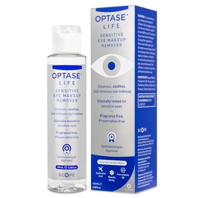 Image of Optase Life Sensitive Eye Makeup Remover Gentle Ionized Cleanser, a Step Up from Micellar Water Preservative Free Ophthalmologist Approved 100ml
